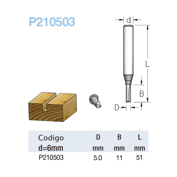 Fresa Reta Com 2 Lâminas 5Mm X 11Mm -Haste 6 P210503 - Wpw - Image 2