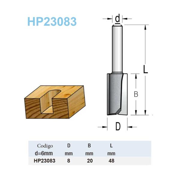 Fresa Reta "Woodpecker" 8Mm X 20Mm Haste 6 (Hp23083) - Wpw - Imagem 3