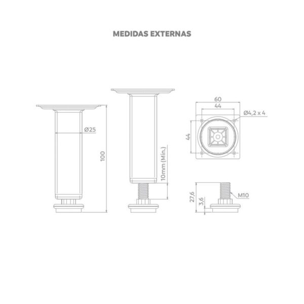 Kit 4 Pés Para Móveis Formato Quadrado 10cm - Image 3