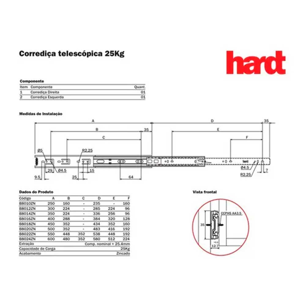 Corrediça Telescópica H35 400Mm - HDT - Imagem 4