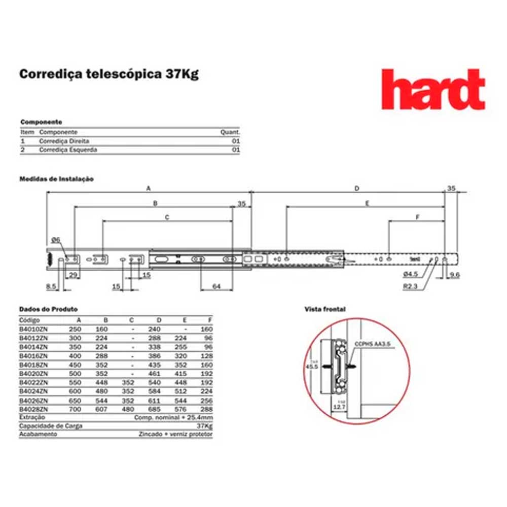 Corrediça H45 350Mm - Hdt - Imagem 3
