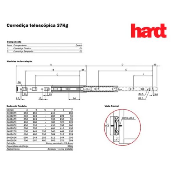 CORREDIÇA H45 400MM - HDT - Image 4