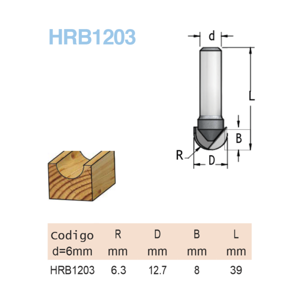 Fresa Meia Cana R6,3 12,7Mm X 8Mm H6/39 (Hrb1203) - Wpw - Image 2