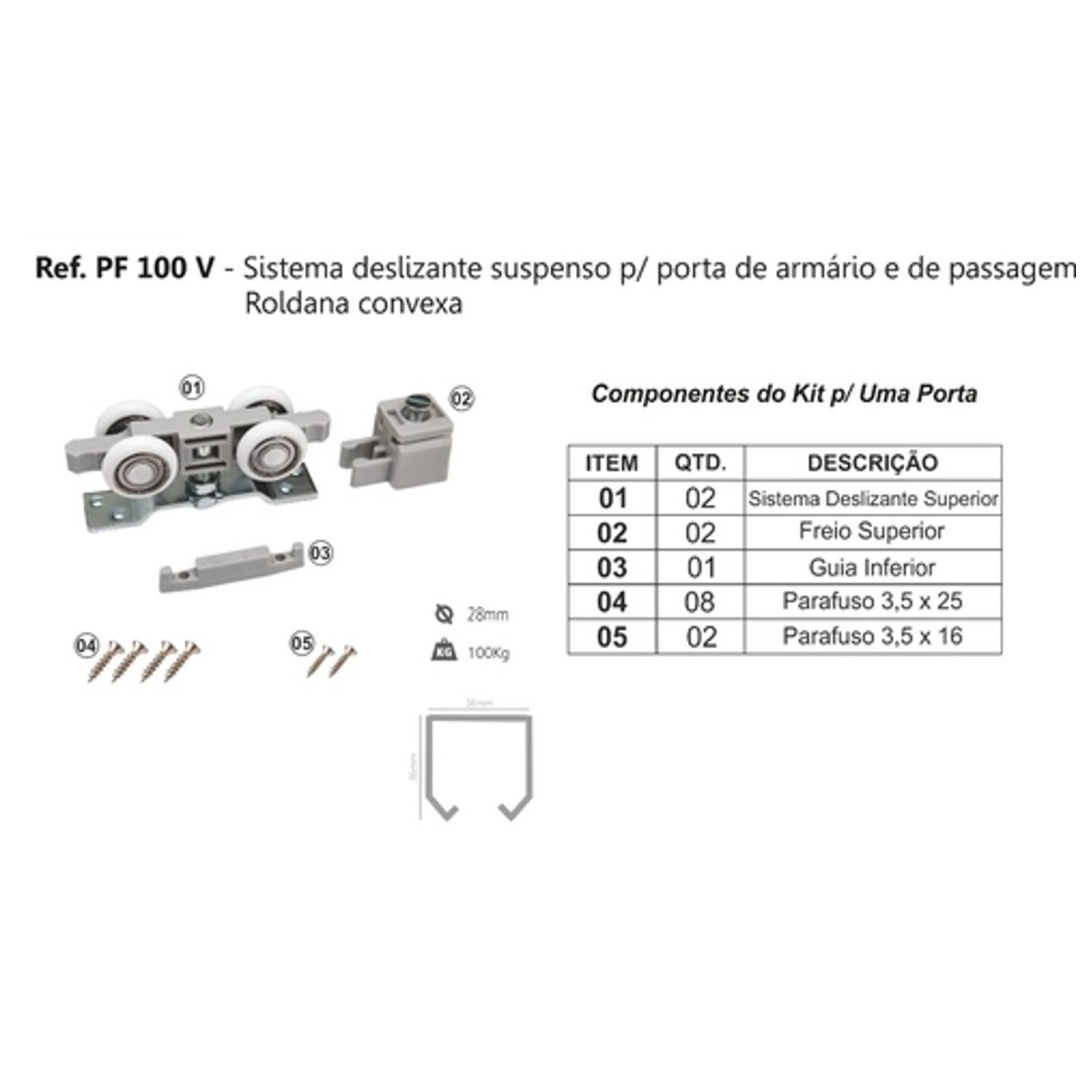 Sistema Deslizante Pf 100 V ( Convexo) 100Kg - Prf Rd