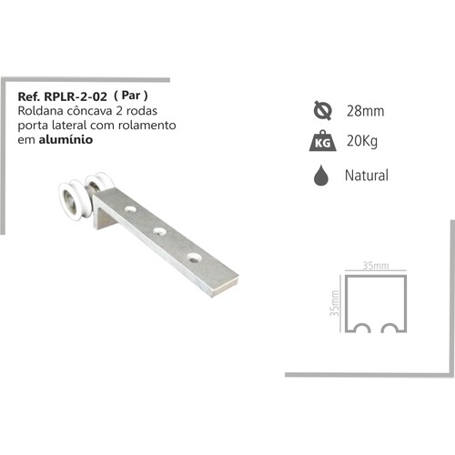 Roldana Fixa Lat 2R Alum. C/ Rol. 28Mm  - PRF RD