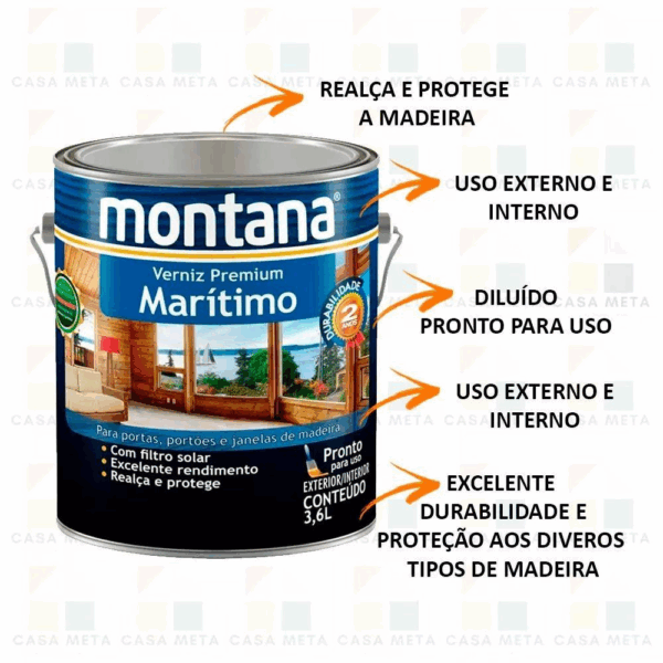 Verniz Marítimo Natural Acetinado 3,6L - Montana - Imagem 2